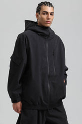 Men's Black Washed Effect Minimalist Multi-Pocket Waterproof Snow Jacket